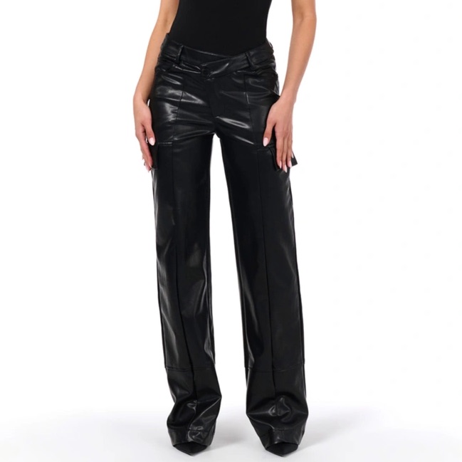 Naked Wardrobe V-Waist Faux Leather Pant In Black